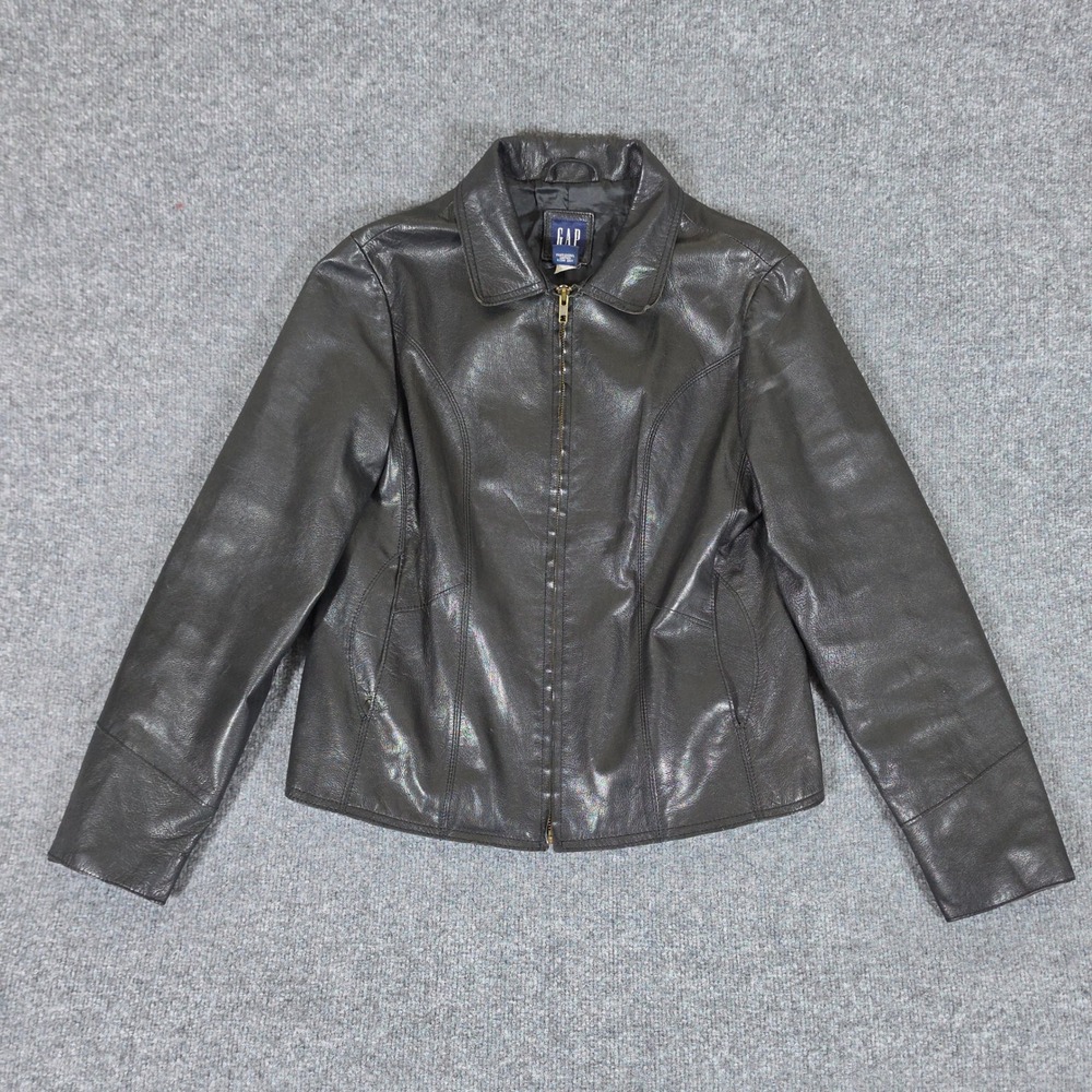 Y2K VTG 2001 GAP Womens Black Genuine Leather Full Zip Jacket Size Medium